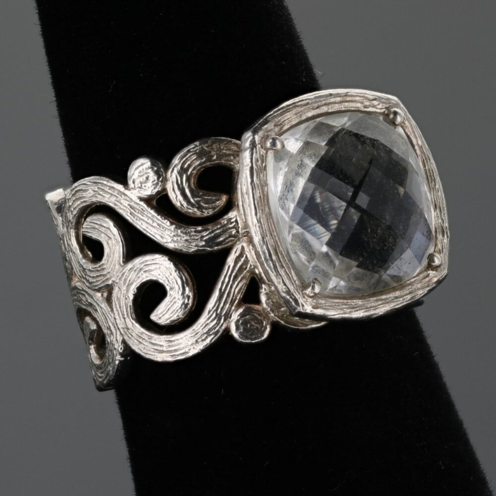 925 Scrolled RING Band Square CHECKERBOARD CUT Cubic Zirconia SIZE 5 1/2